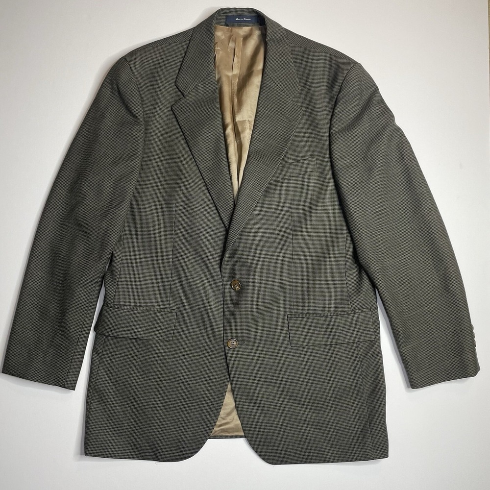 VTG Chaps Ralph Lauren 42T Brown Houndstooth Plaid Wool Tweed 2Btn Blazer